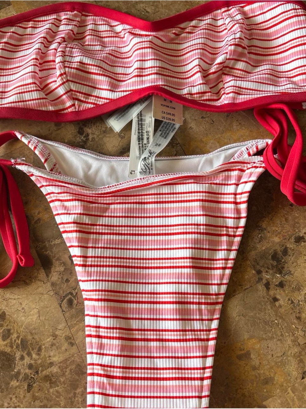 Frankie's Bikinis Red and White Striped Ribbed Bikini Set